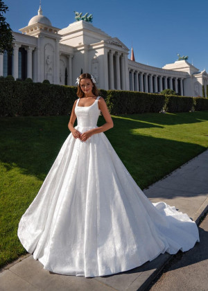 Square Neck Ivory Satin Lace Simple Wedding Dress